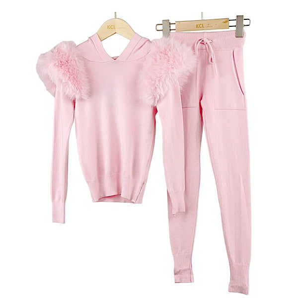 Pink Shoulder Faux Fur Hood Co-ord Set 4-13 size up