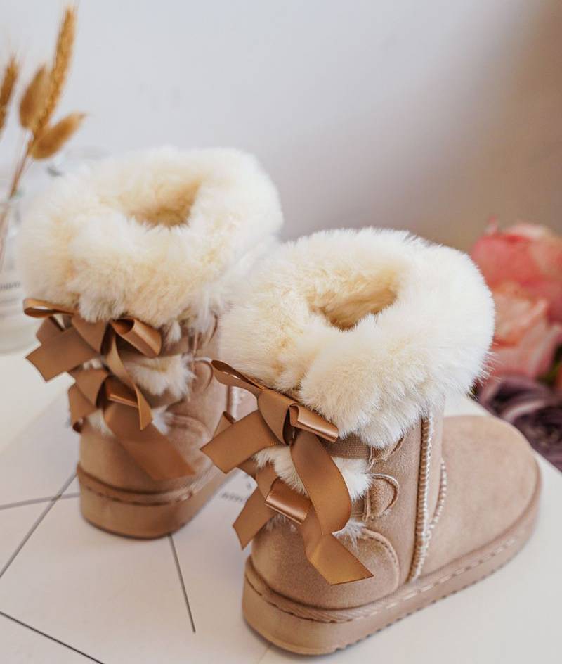 Beige Bow Sheepskin Suede Boots junior sizes