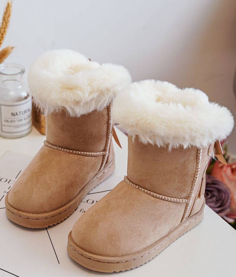 Beige Bow Sheepskin Suede Boots junior sizes