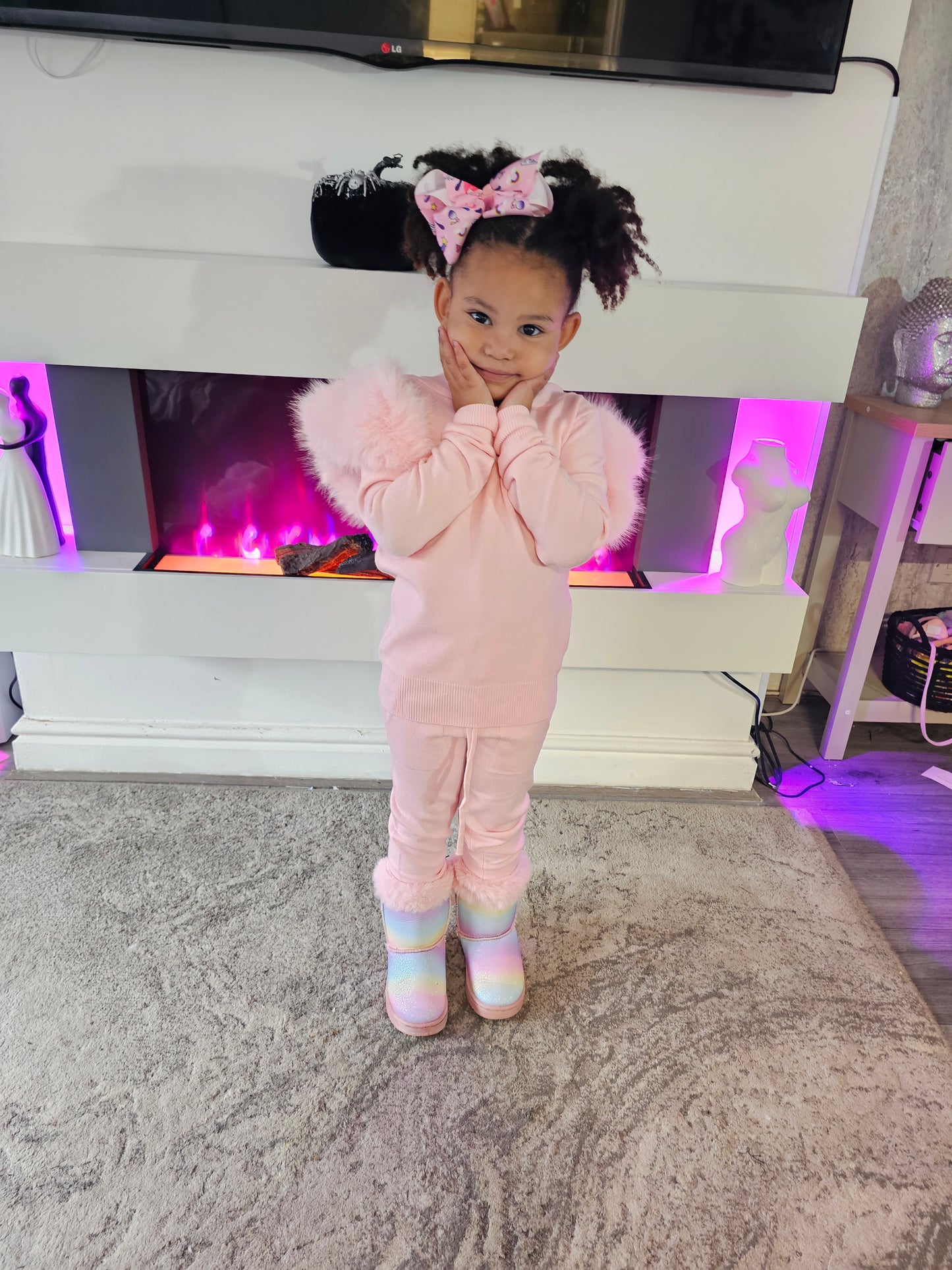Pink Shoulder Faux Fur Hood Co-ord Set 4-13 size up