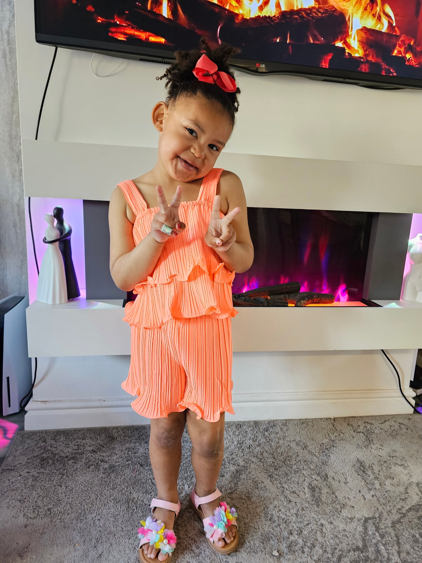 Coral rara shorts set
