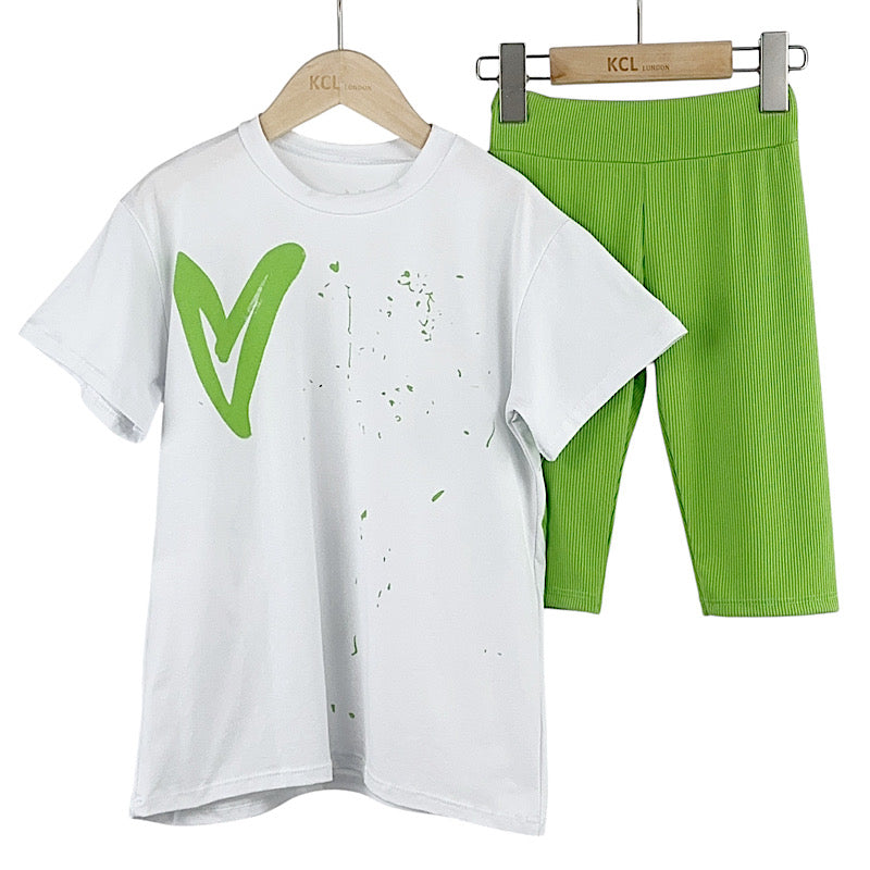Green Graffiti Heart & Peace Cycling Shorts Set 2-14 Years