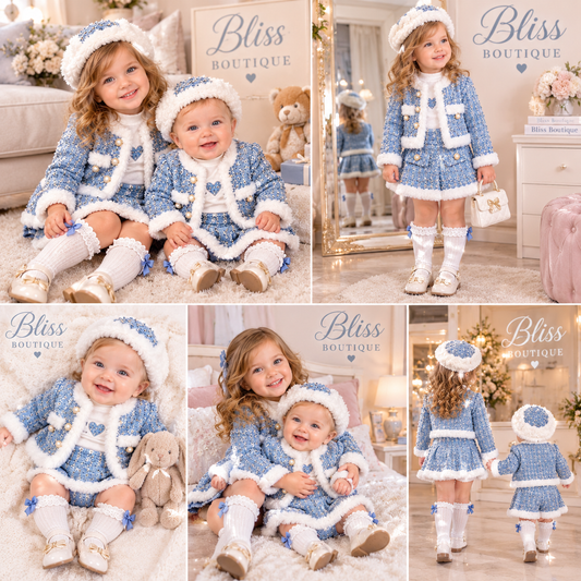 Baby Girls 4pc Fur Trim Jacket & Skirt Set with Hat (6m-4y)