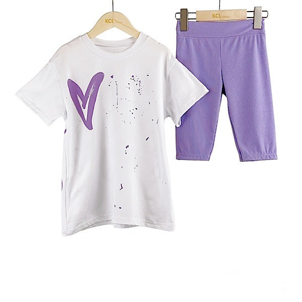 Purple Graffiti Heart & Peace Cycling Shorts Set 2-14