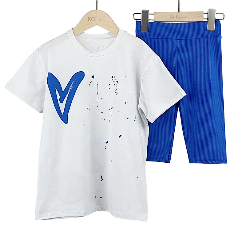 Royal Blue Graffiti Heart & Peace Cycling Shorts Set 2-14 Years