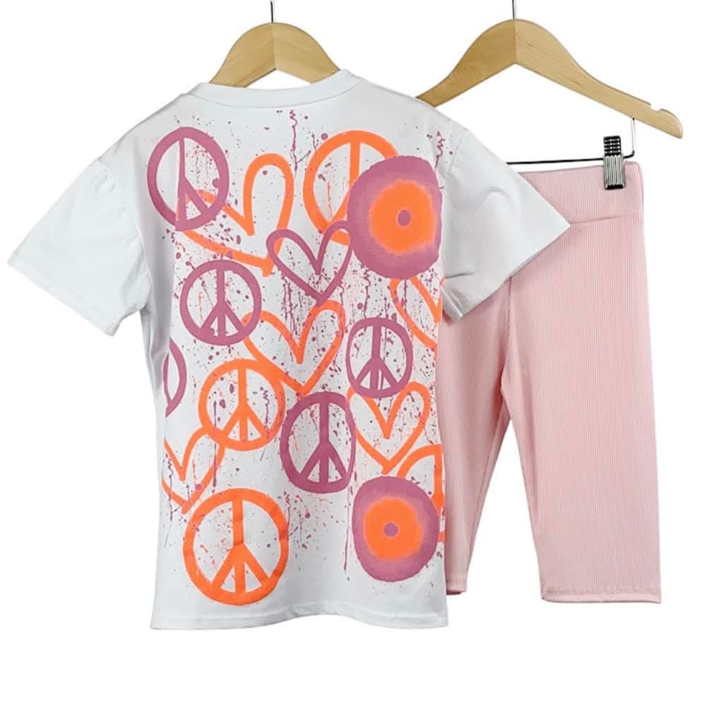 Pink Graffiti Heart & Peace Cycling Shorts Set 2-14