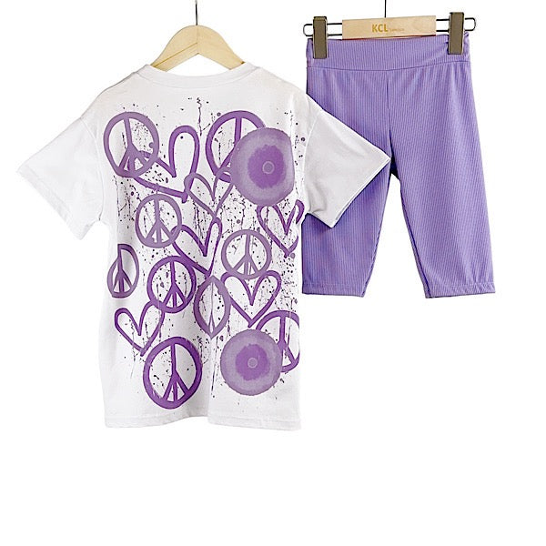 Purple Graffiti Heart & Peace Cycling Shorts Set 2-14