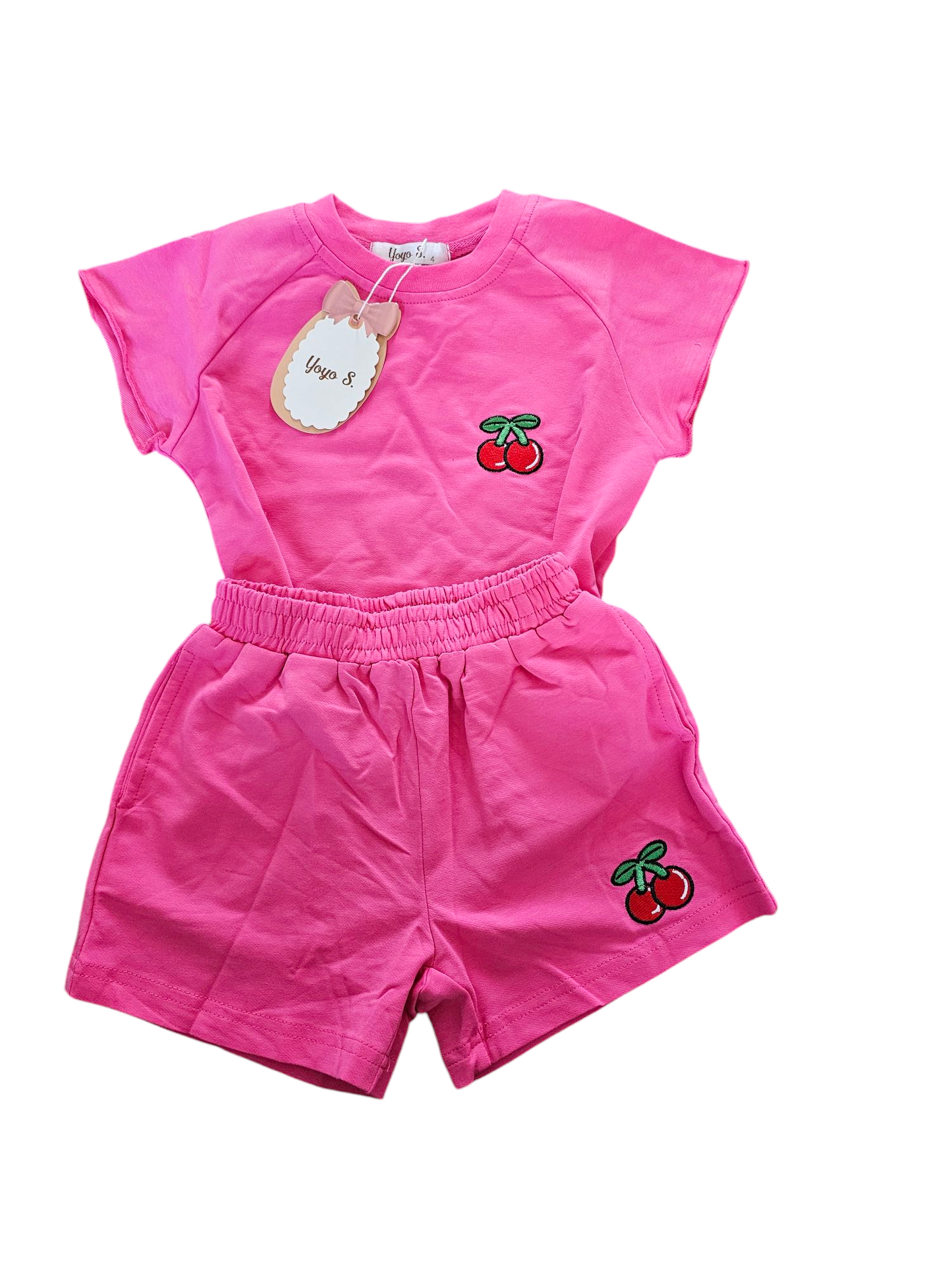 cherry shorts set pink
