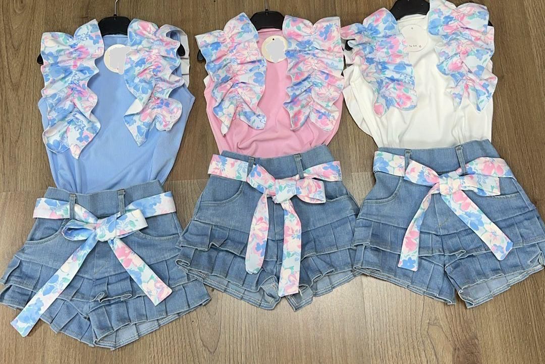 Aria shorts set white or baby blue