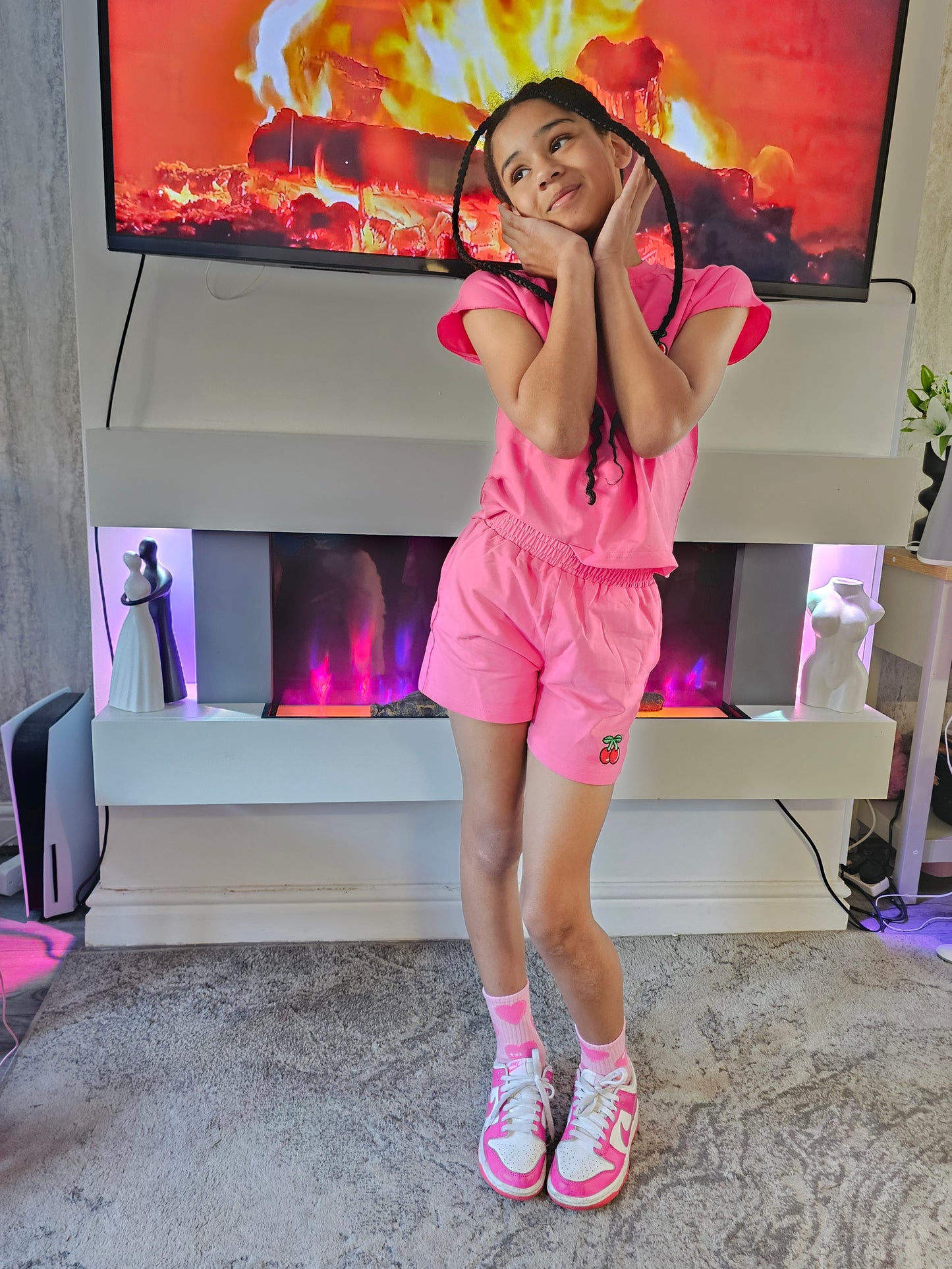 cherry shorts set pink