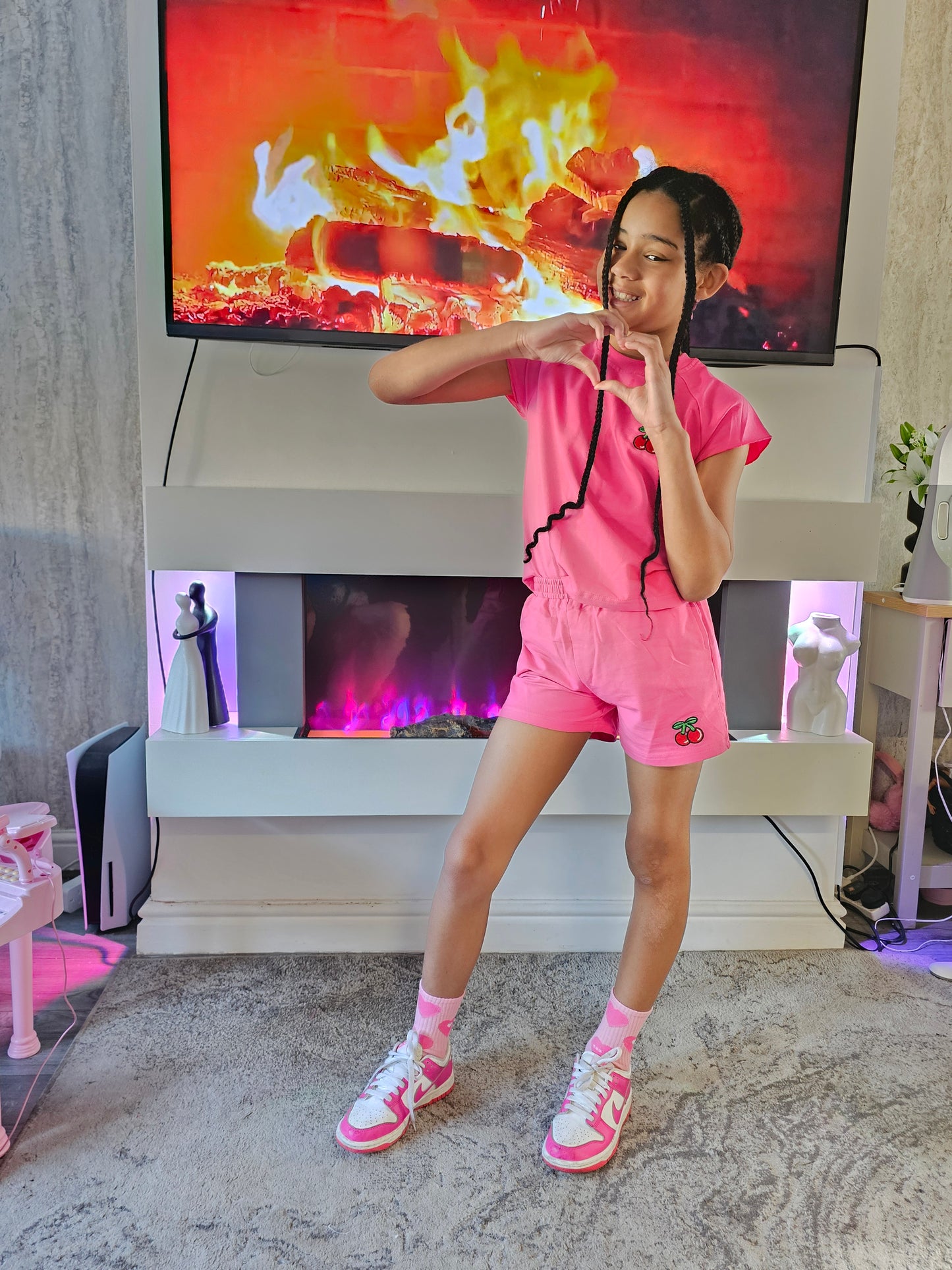 cherry shorts set pink