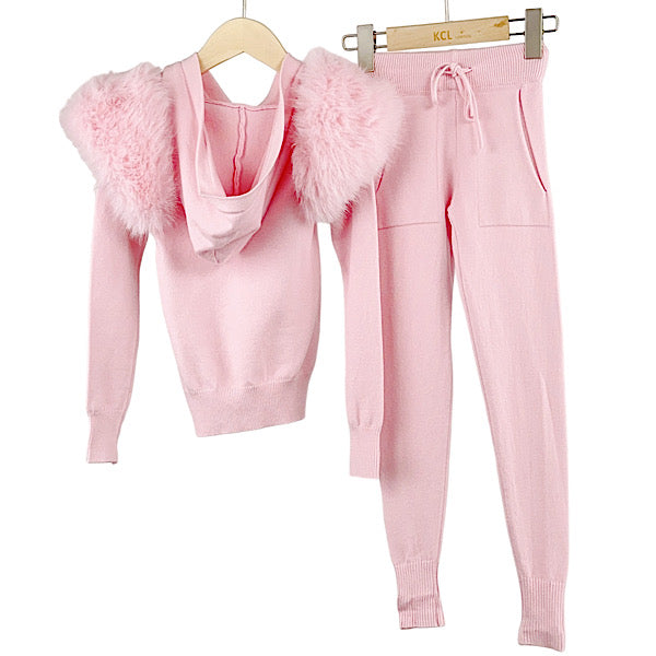 Pink Shoulder Faux Fur Hood Co-ord Set 4-13 size up
