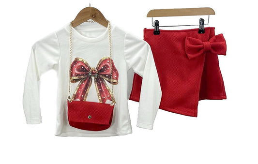 Elsie red bow skort set