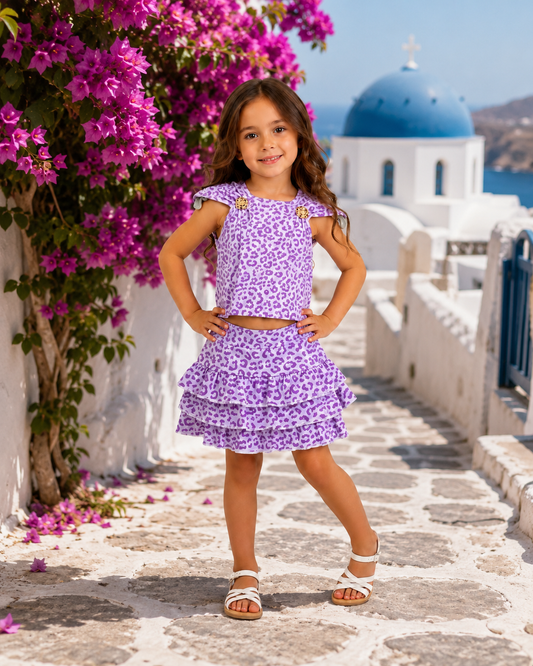 Lilac leopard print skirt set