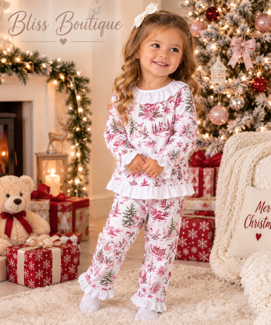 Girl 2-Piece Velour Pyjama Set - Christmas Print Collection - LIMITED EDITION
