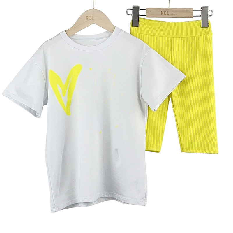 Yellow Graffiti Heart & Peace Cycling Shorts