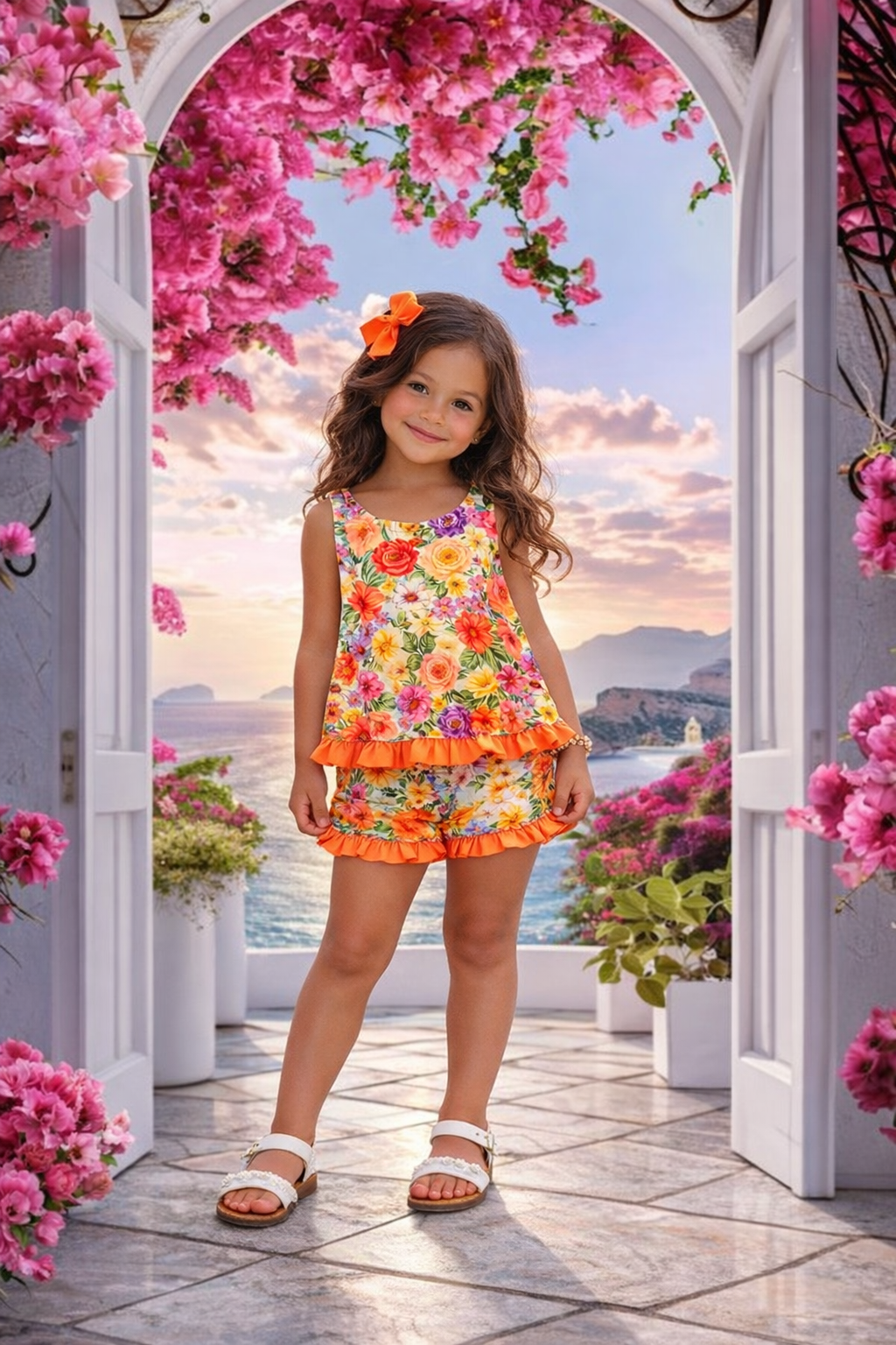 Floral bow shorts set