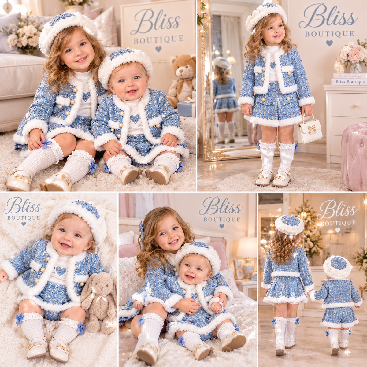 Baby Girls 4pc Fur Trim Jacket & Skirt Set with Hat (6m-4y)