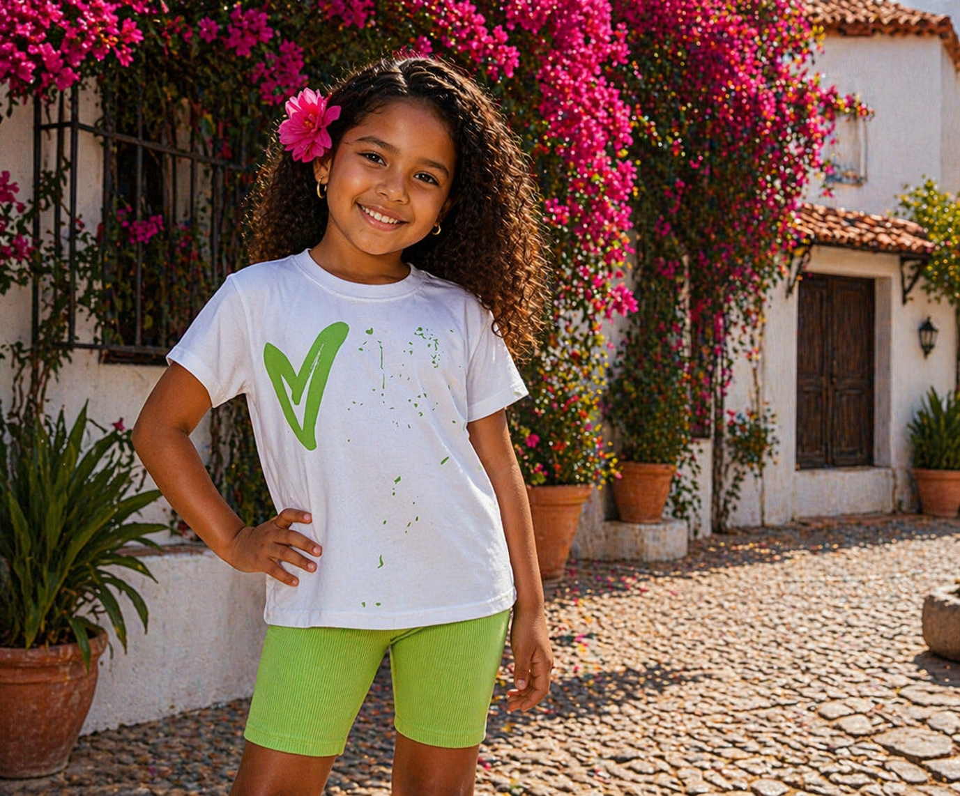 Green Graffiti Heart & Peace Cycling Shorts Set 2-14 Years