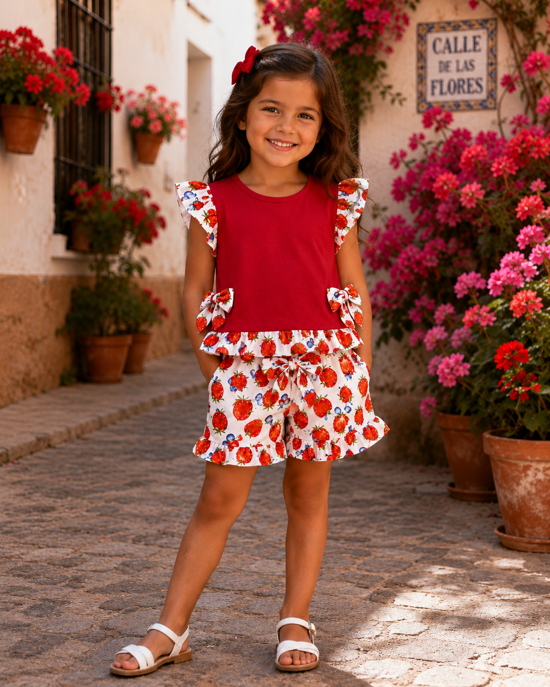 Red strawberry shorts set