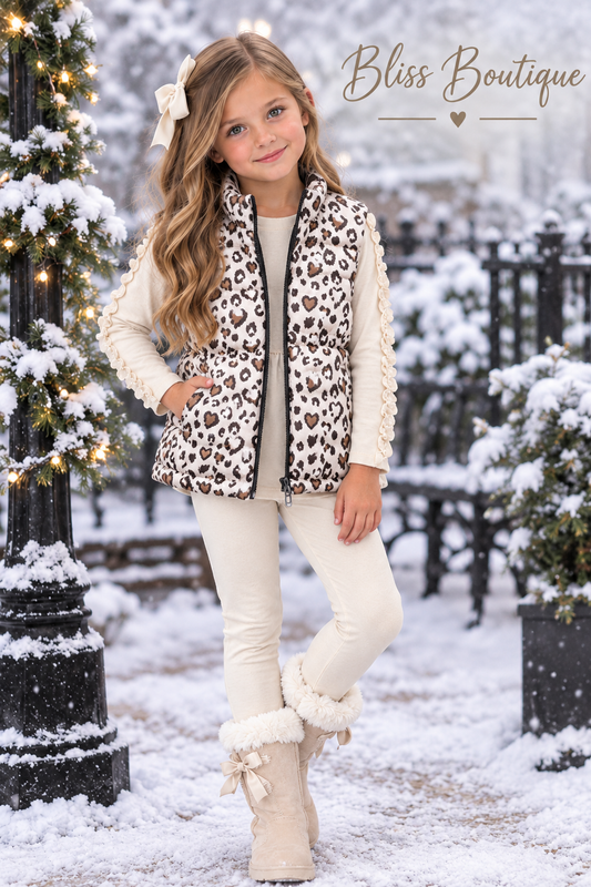 Leopard cream print padded gillet