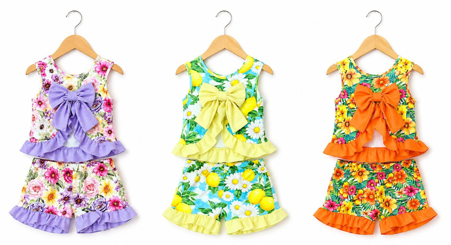 Floral bow shorts set
