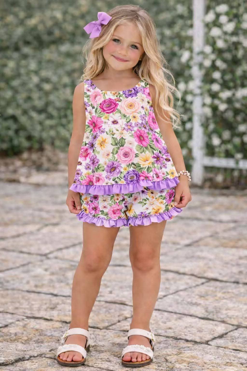 Floral bow shorts set