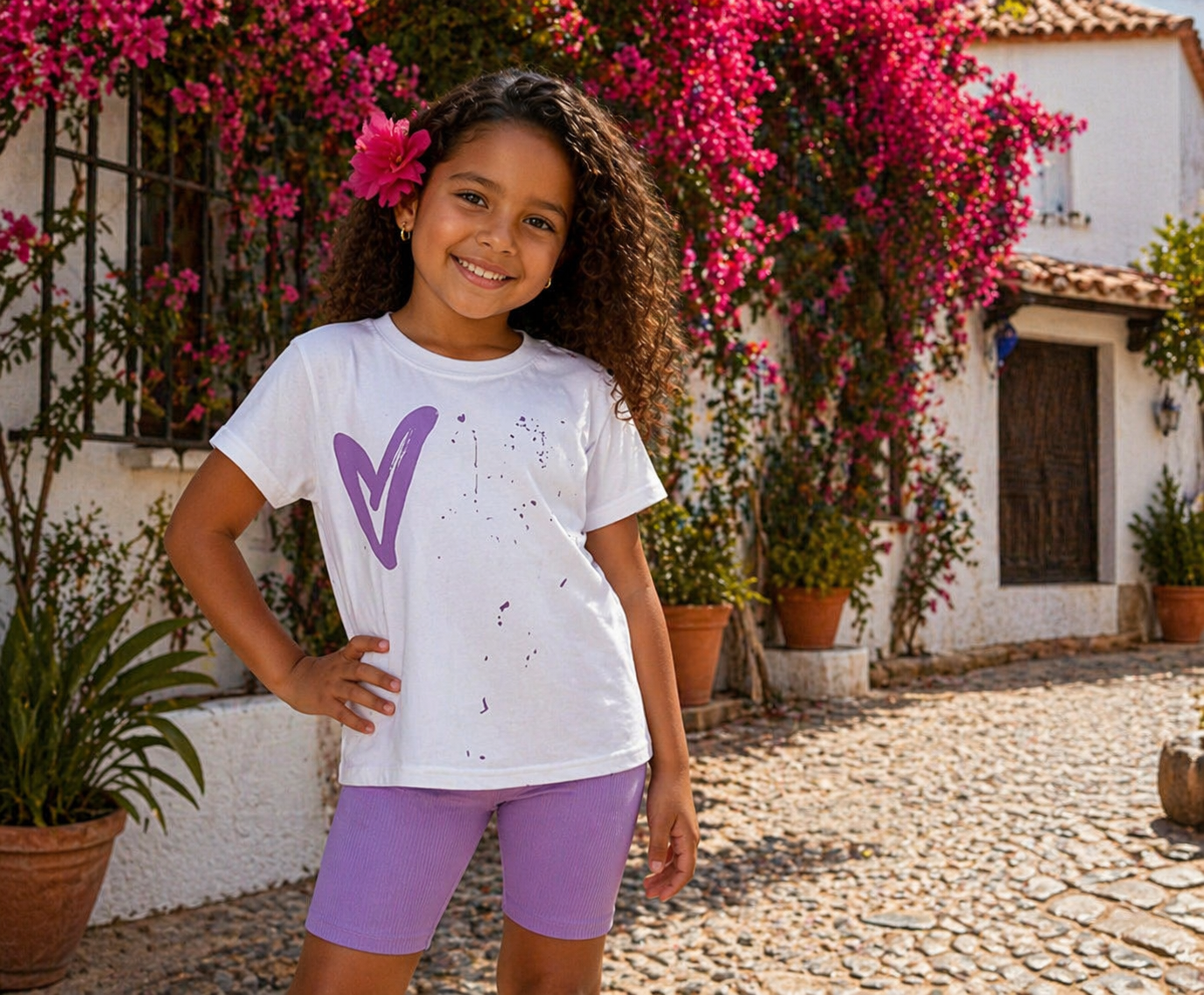 Purple Graffiti Heart & Peace Cycling Shorts Set 2-14