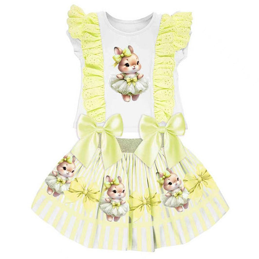 Yellow Bear Ruffle Top & Skirt Set 1-8 Years