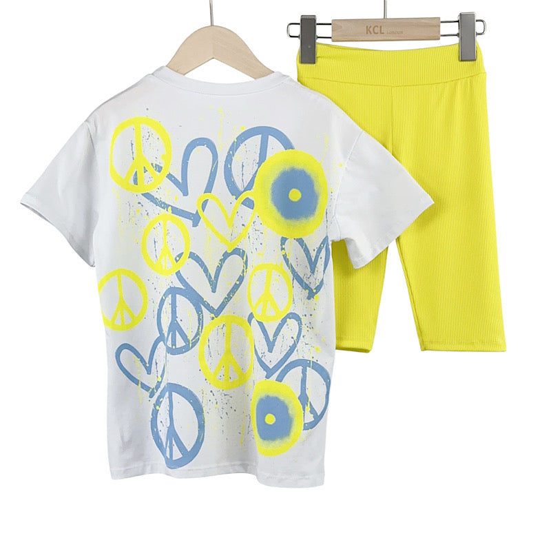 Yellow Graffiti Heart & Peace Cycling Shorts
