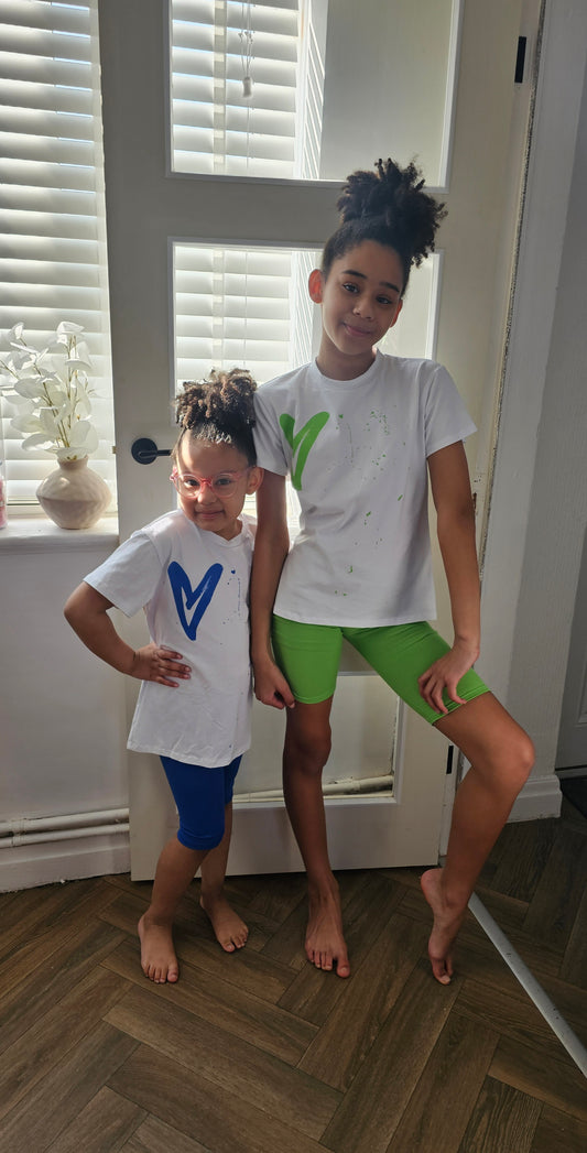 Green Graffiti Heart & Peace Cycling Shorts Set 2-14 Years