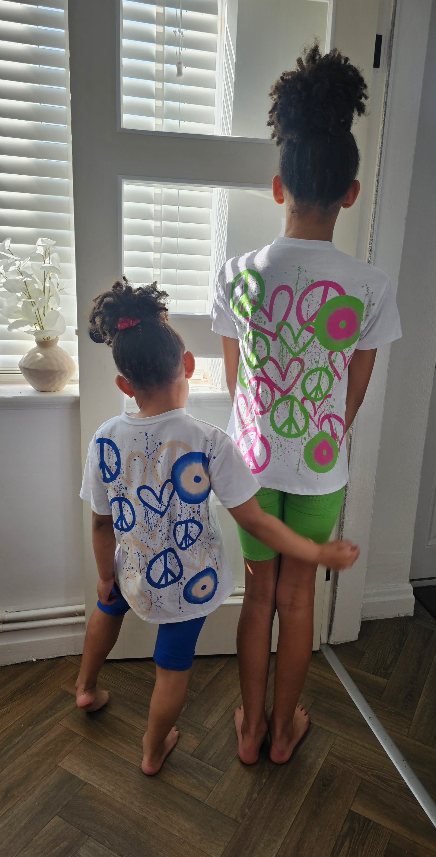 Green Graffiti Heart & Peace Cycling Shorts Set 2-14 Years