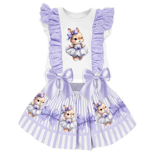 Purple Bear Ruffle Top & Skirt Set 1-8 Years