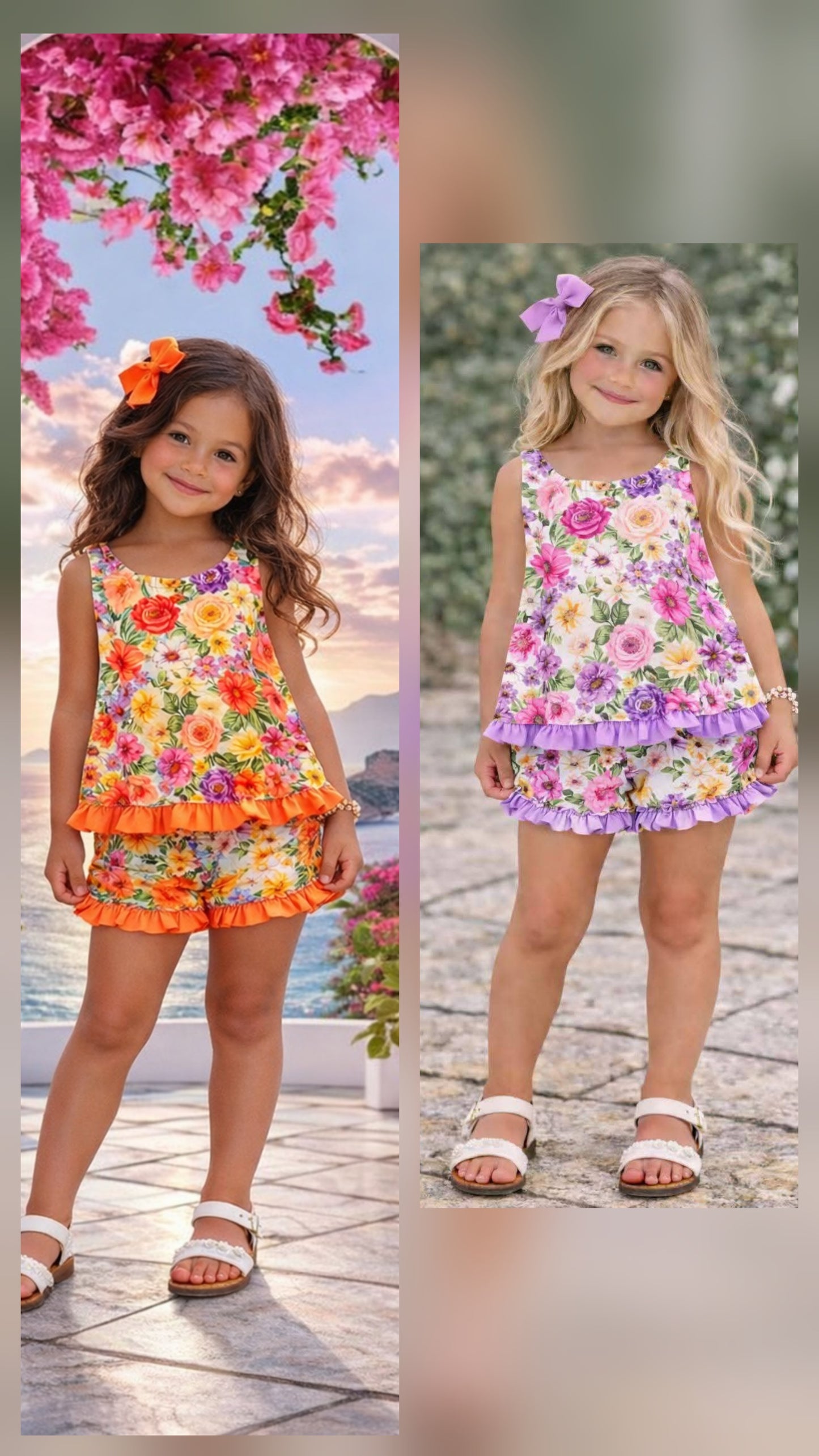 Floral bow shorts set