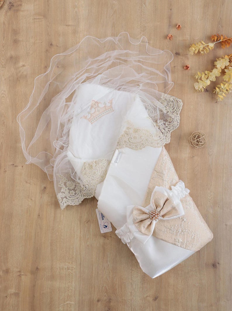 Embroidered Baby Swaddle Blanket: Unisex Lace Trim