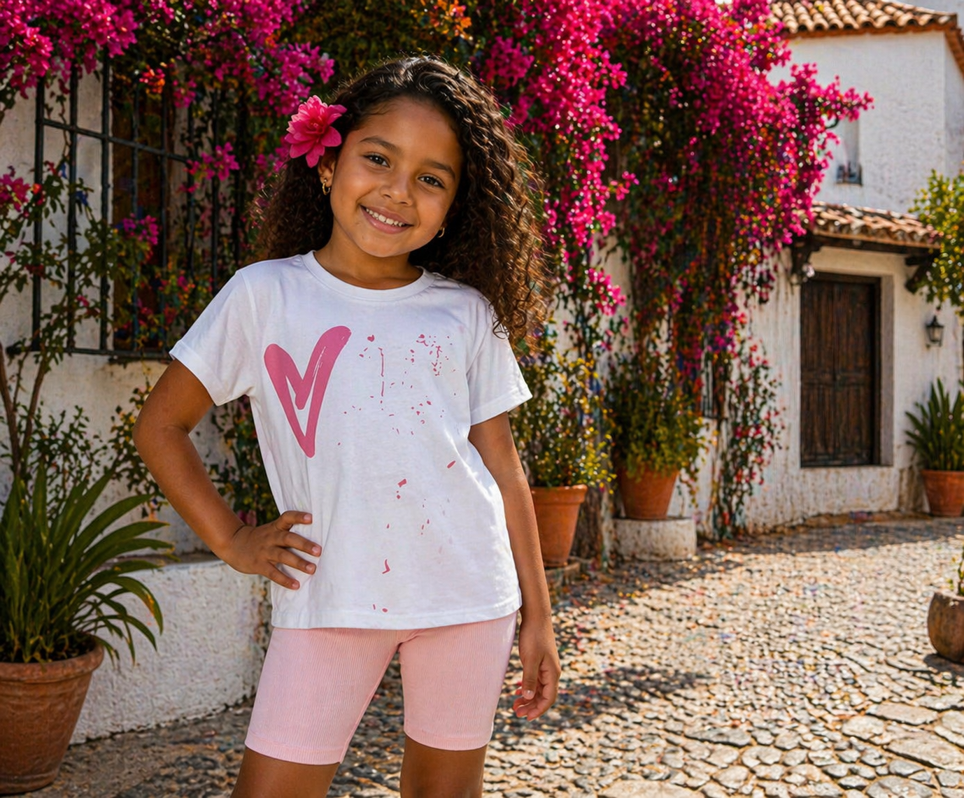 Pink Graffiti Heart & Peace Cycling Shorts Set 2-14