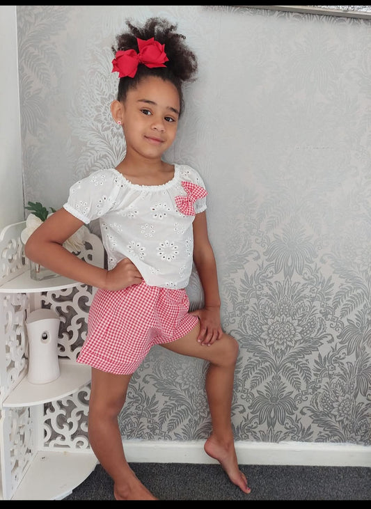 Red gingham shorts set