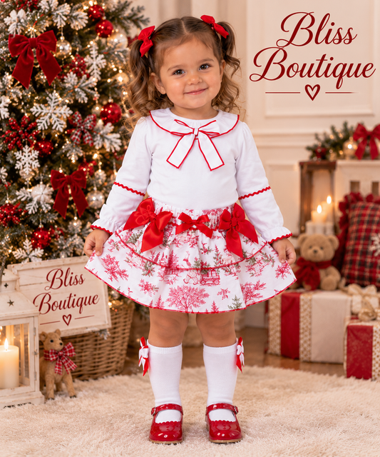 Girls 2-piece Set Top + Skirt - Christmas Print Collection - LIMITED EDITION